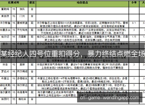 某经纪人四号位重扣得分，暴力终结点燃全场